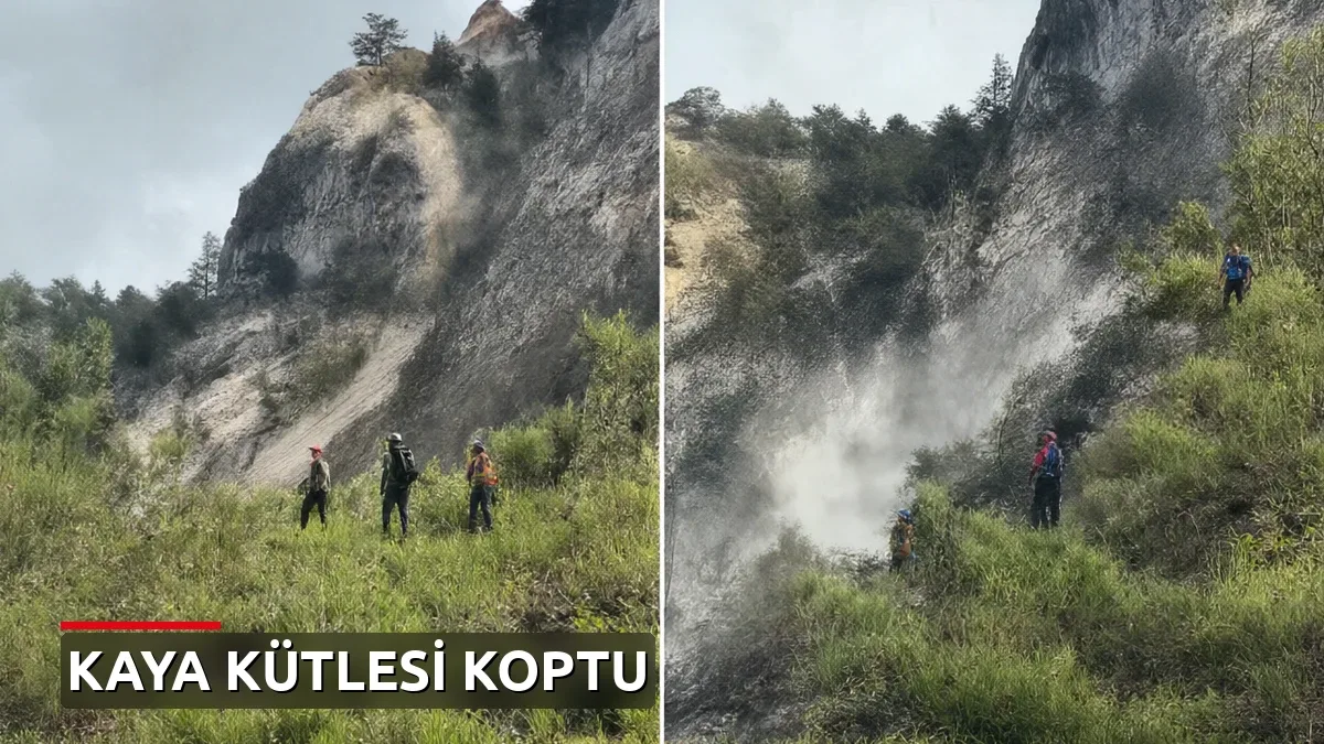 Depremle birlikte dağdan koptu! Yamaçtan yuvarlanan dev kaya paniğe neden oldu
