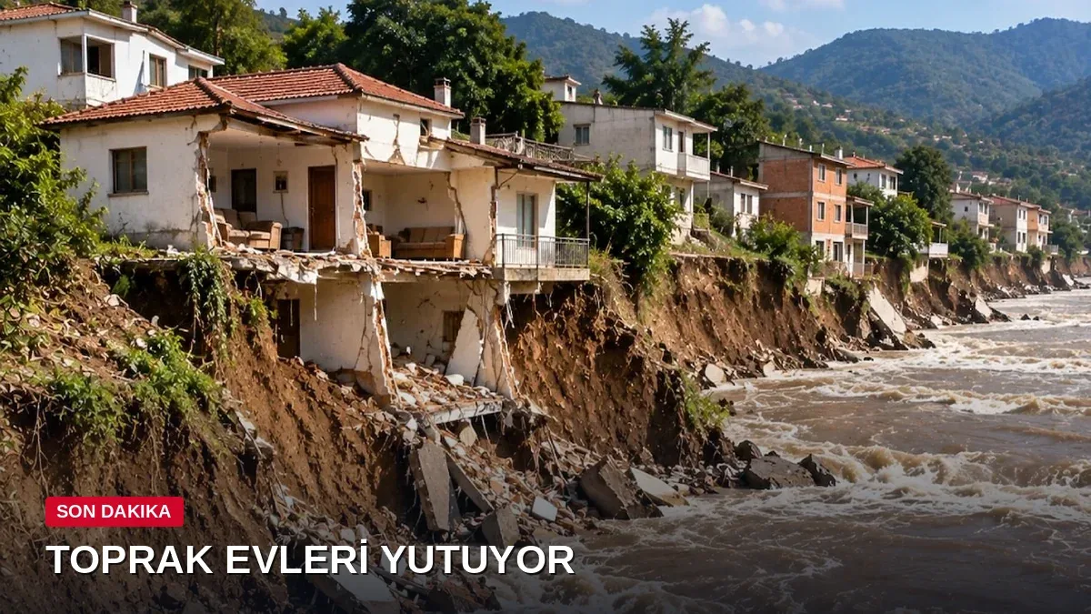 Nehir kıyısındaki toprak çökmeye başladı: Evleri birer birer yutuyor